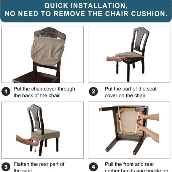 8 Dining Room Chair Seat Covers - Rear Covered - Taupe - Brand New - Picture 4 of 7